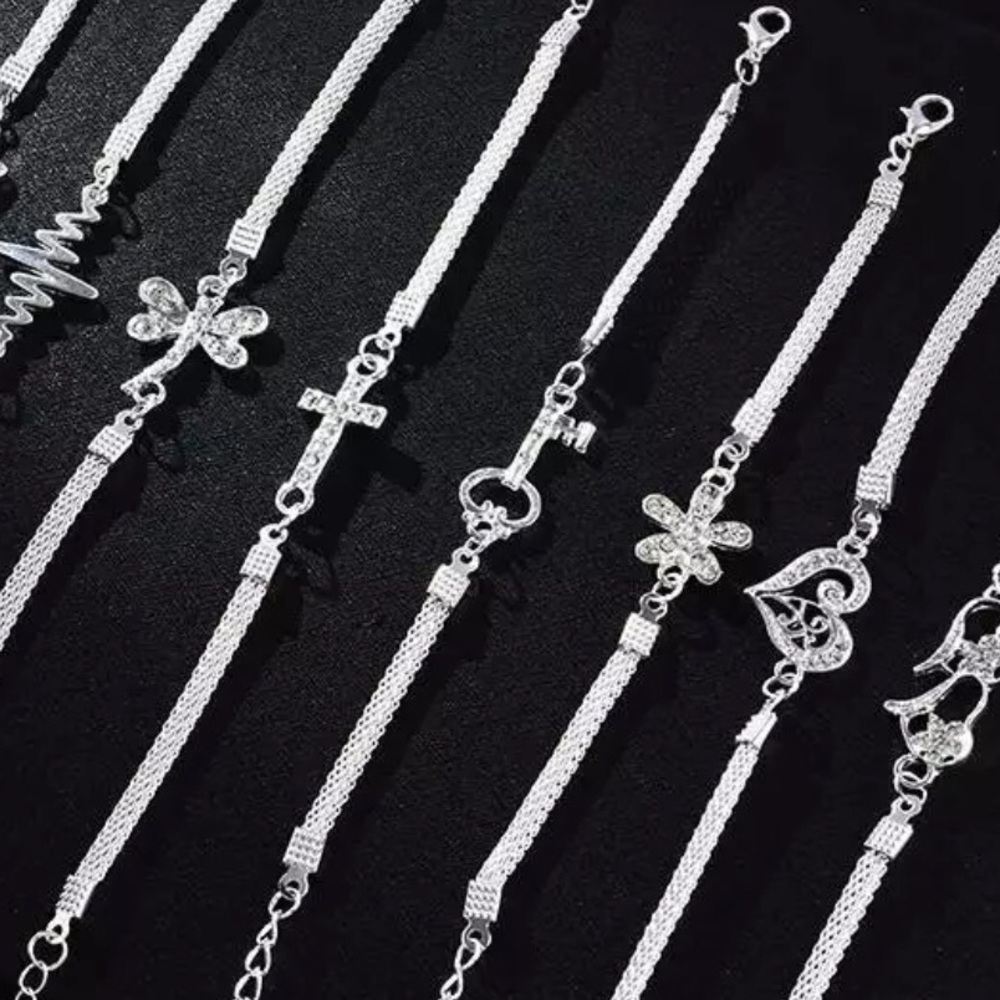 NWT Sterling Silver Crystal Charm Bracelet - Picture 2 of 11